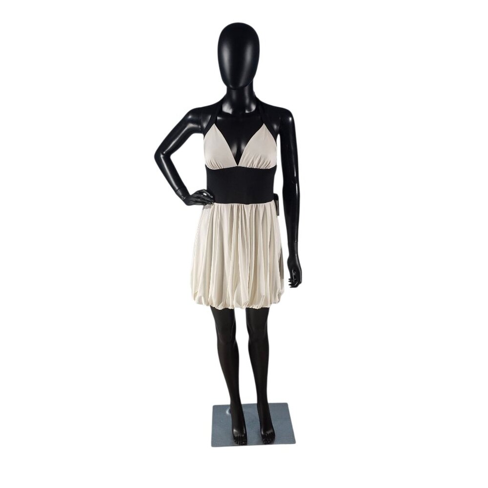 Black/White Jersey Halter Bubble Skirt Cocktail Dress - XXI